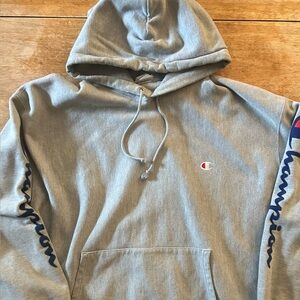 Champion XXXL Reverse Weave Gray Hoodie with Script Sleeves